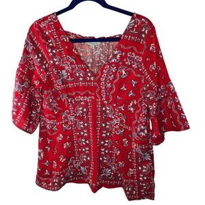 Skies are Blue Cedrelo Bell Sleeve Red Bandana Print Blouse Top Size Small